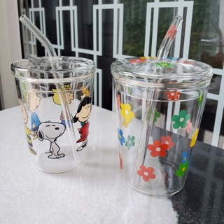 Water cup แก้วน้ำลายสนูปปี้ ดอกไม้