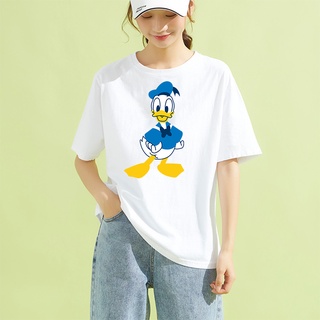 เสื้อยืดผ้าฝ้ายพิมพ์ลายขายดี ใหม่ เสื้อยืดลําลอง แขนสั้น พิมพ์ลาย Donald Duck Streetwear น่ารัก สีดํา สีขาว สไตล์คลาสสิก