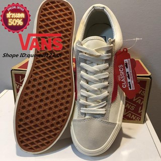 [🔥ใส่โค้ดNEWPRGลด200฿][ส่งฟรี+กล่อง]Vans Old Skool Style36  Marshmallow USA :สีขาวแถบแดง