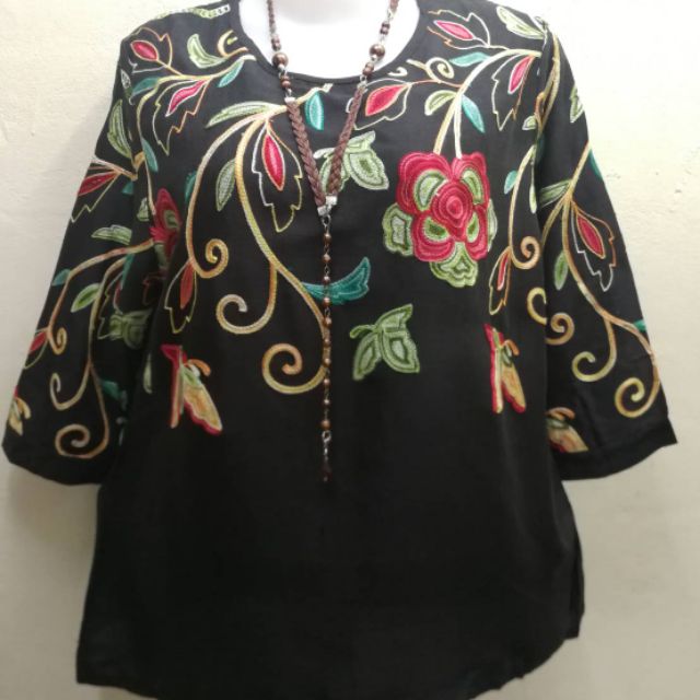 เสื้อสาวอวบ (ลายใหม่) อก50นิ้ว ลินินปักดอกเล็กอก​ปักแขน​ มี10สี ใส่ออกงาน​ ​คุณแม่​