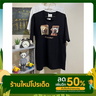 เสื้อยืดคอตตอน ทรงโอเวอร์ไซต์ Bread cat dog (🍞🐶🐱)