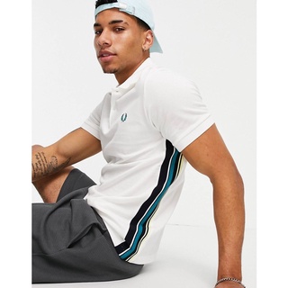 Fred Perry Striped Side Panel Polo Shirt in White