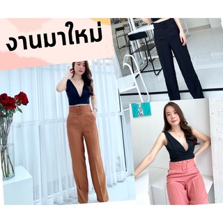 กางเกงขายาวผ้า ZARA แต่งเข็มขัดหน้า  ทรงกระบอก เอวสูง ไซส์ S-2XL