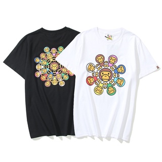 เสื้อยืด Cotton ComfortBape เสื้อยืดลําลองสําหรับ Unisex ผ้าฝ้ายแขนสั้นคอกลมพิมพ์ลาย Little Monkey Ring มีสีสัน Kaleidos