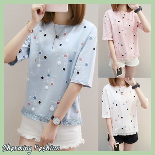 Charming เสื้อยืดแฟชั่นผู้หญิง แขนสั้น ผ้าCotton100% ลายสวยเก๋มาก รุ่น C113