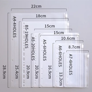 กระเป๋าเก็บของแบบมีซิปทรงหลวม A4 / A5 / A6 / A7 / B5 4/6 / 20 / 26 หลุม