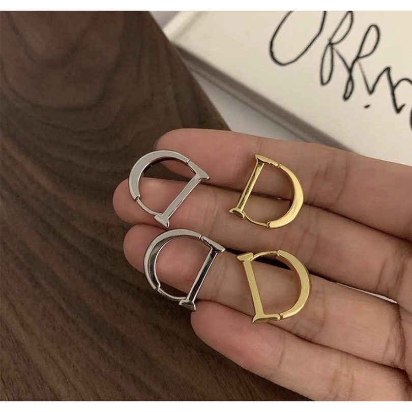 204_goodgift_station-D Hoop 925 sterling silver earrings ต่างหูเงินแท้ แบบล็อค รูปตัว D