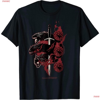 FHHWC 2022 Game Of Thrones Targaryen Dragons T-Shirt เกมบัลลังก์ ผู้ชาย เสื้อยืดพิมพ์ลาย เสื้อยืดผ้าฝ้าย คอกลม ย้อนยุค d