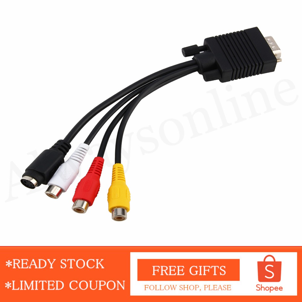 VGA SVGA to S-Video 3 RCA AV TV Out Cable Adapter Converter PC Computer Laptop e
