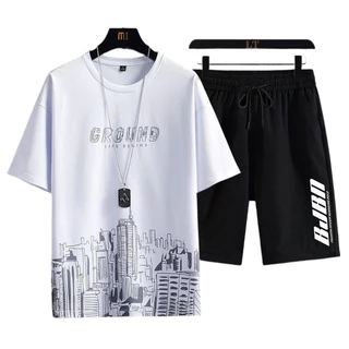 MR-DEER ชุดเซต2 ชิ้นผู้ชาย เสื้อยืดคอกลมเเขนสั้น สกรีนลาย กางเกงขาสั้น รุ่น 66222