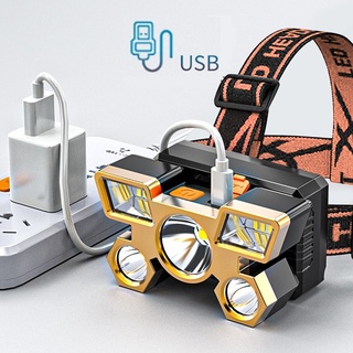 ไฟหน้า Led 5 ดวง แบบพกพา ชาร์จ USB พร้อมแบตเตอรี่ในตัว 18650 สําหรับตั้งแคมป์กลางแจ้ง