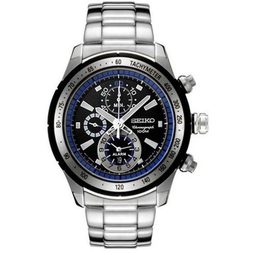 Seiko Men's Watches Criteria Alarm Chronograph Silver/BlueStainless Strip SNAC85P1