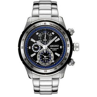 Seiko Mens Watches Criteria Alarm Chronograph Silver/BlueStainless Strip SNAC85P1