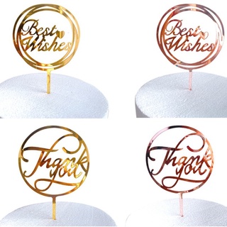 【มาใหม่】Acrylic Thank You Best Wishes Cake Topper Cake Decoration Gold / Rose Gold