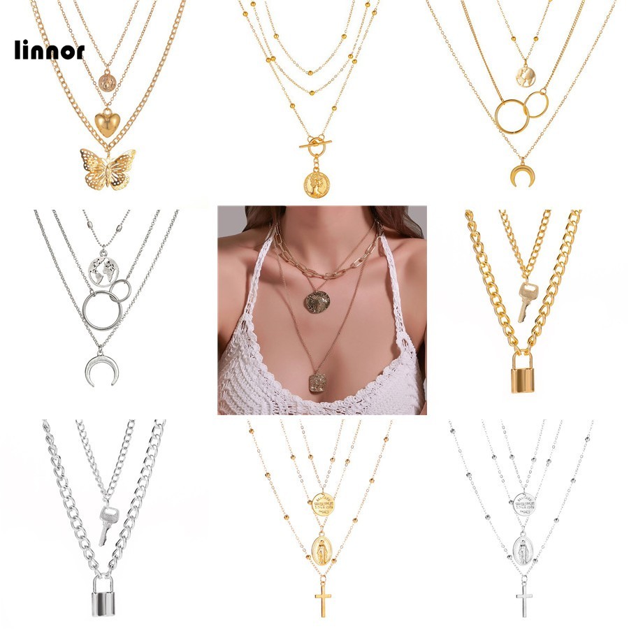 Retro Alloy Necklace Pendant Elegant Women Multi-layer Necklace Accessories Female