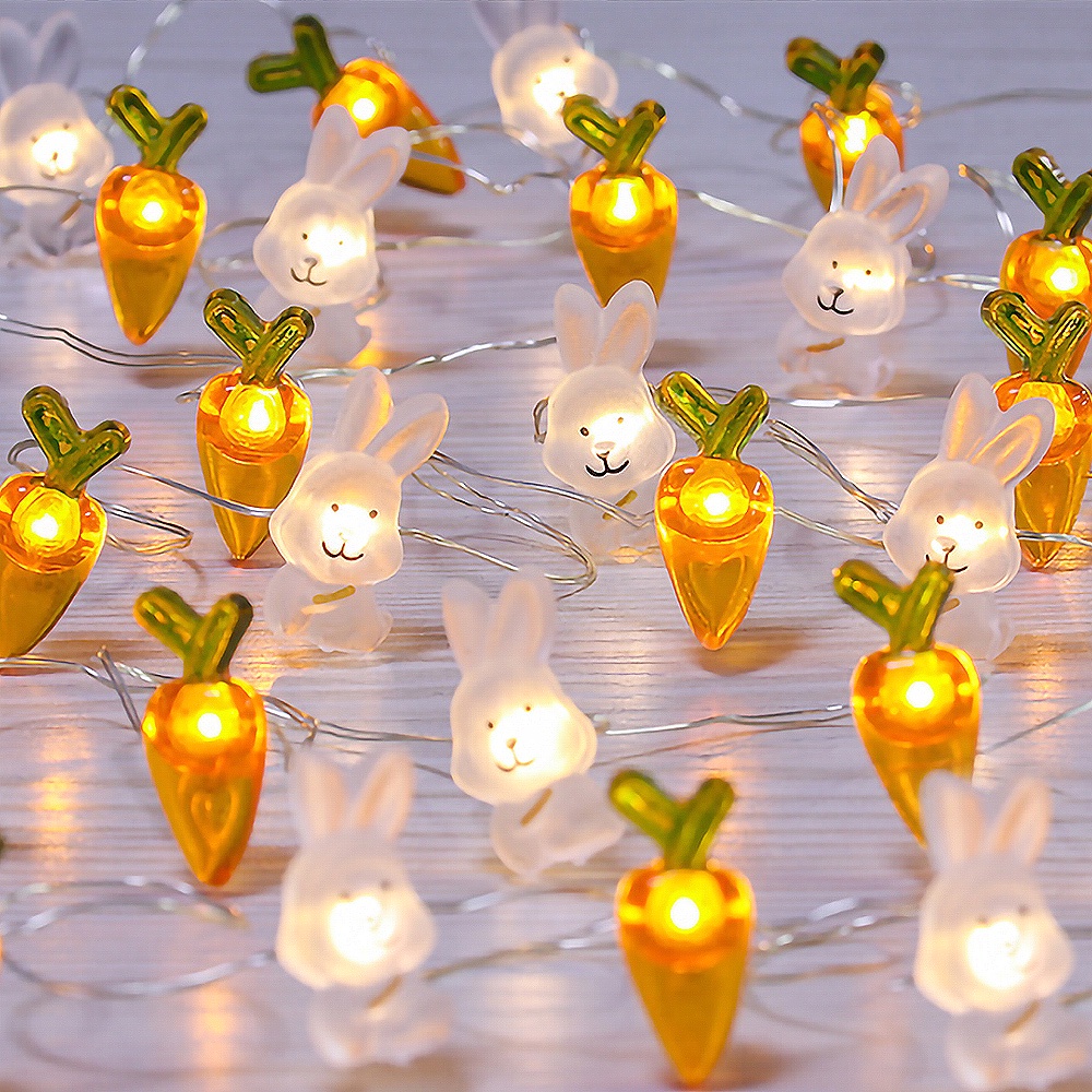 สายไฟ Led รูปกระต่ายอีสเตอร์ แครอท 20 ดวง ยาว 2 เมตร กันน้ํา ใช้แบตเตอรี่ สําหรับตกแต่งหน้าต่างบ้าน ปาร์ตี้ วันอีสเตอร์
