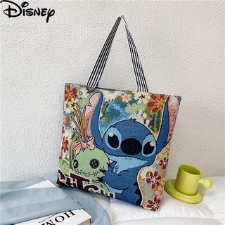 Disney กระเป๋าผ้าใบหญิงใหม่ญี่ปุ่นกระเป๋าการ์ตูนความจุขนาดใหญ่น่ารักกระเป๋าสะพายกระเป๋าผ้าใบแบบพกพา