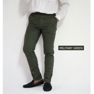 Slim fit long pant military green