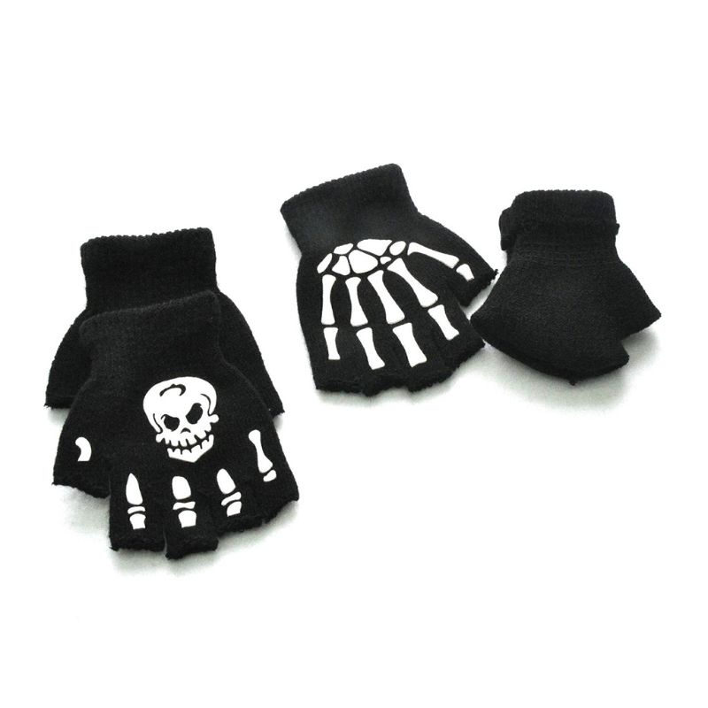 Bo ฮาโลวีน Luminous ถุงมือครึ่งนิ้วสยองขวัญ Skull Claw กระดูกโครงกระดูก Mittens - รูปที่ 4