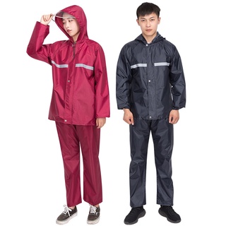 New Alitech ชุดกันฝน เสื้อกันฝน สีกรมท่า มีแถบสะท้อนแสง รุ่น หมวกติดเสื้อ Waterproof Rain Suit