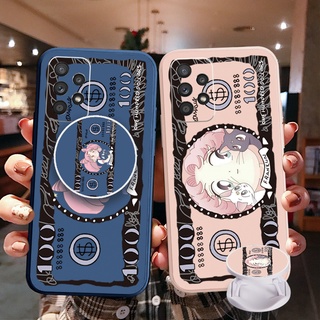 เคสโทรศัพท์มือถือ ขอบสี่เหลี่ยม ลายการ์ตูนเซเลอร์มูน พร้อมแหวนขาตั้ง สําหรับ Samsung Galaxy S22 Ultra S21 FE A33 A53 A73 A03S M32 M22