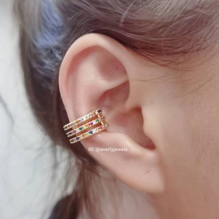 Earcuff #26 3layers ฝังเพชรหลากสี ต่างหู คล้องหู เกี่ยวหู ต่างหูแฟชั่น พร้อมส่ง