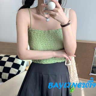 Bay- เสื้อครอปท็อปลําลอง แขนกุด ผ้าชีฟอง สีพื้น สไตล์สตรีท แฟชั่นฤดูร้อน สําหรับผู้หญิง ไปคลับ