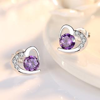 ต่างหูหัวใจสีม่วงเงิน 925 ชุดเกาหลีผู้หญิง WE54R Earrings Jewelry