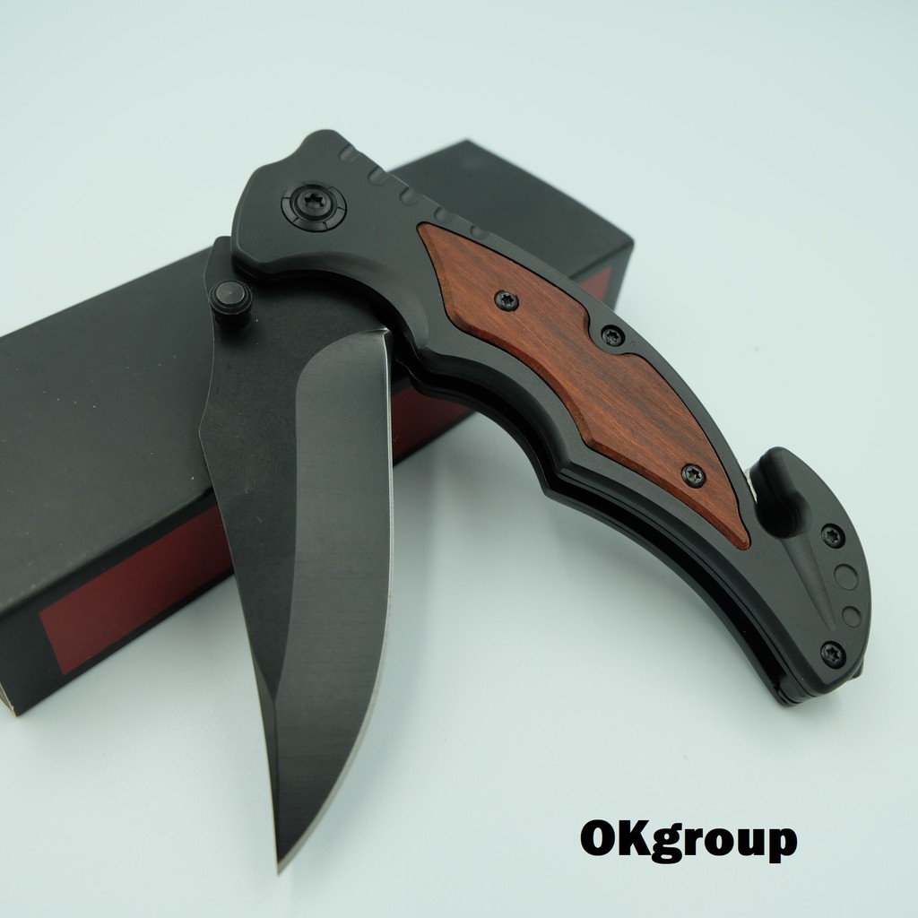 OKgroup NB007-BLACK_Folding knife, Black Dragon model มีดพับ มีดพกพา ยาว8.1นิ้ว พร้อมที่ทุบกระจก และที่ตัดsafety belt