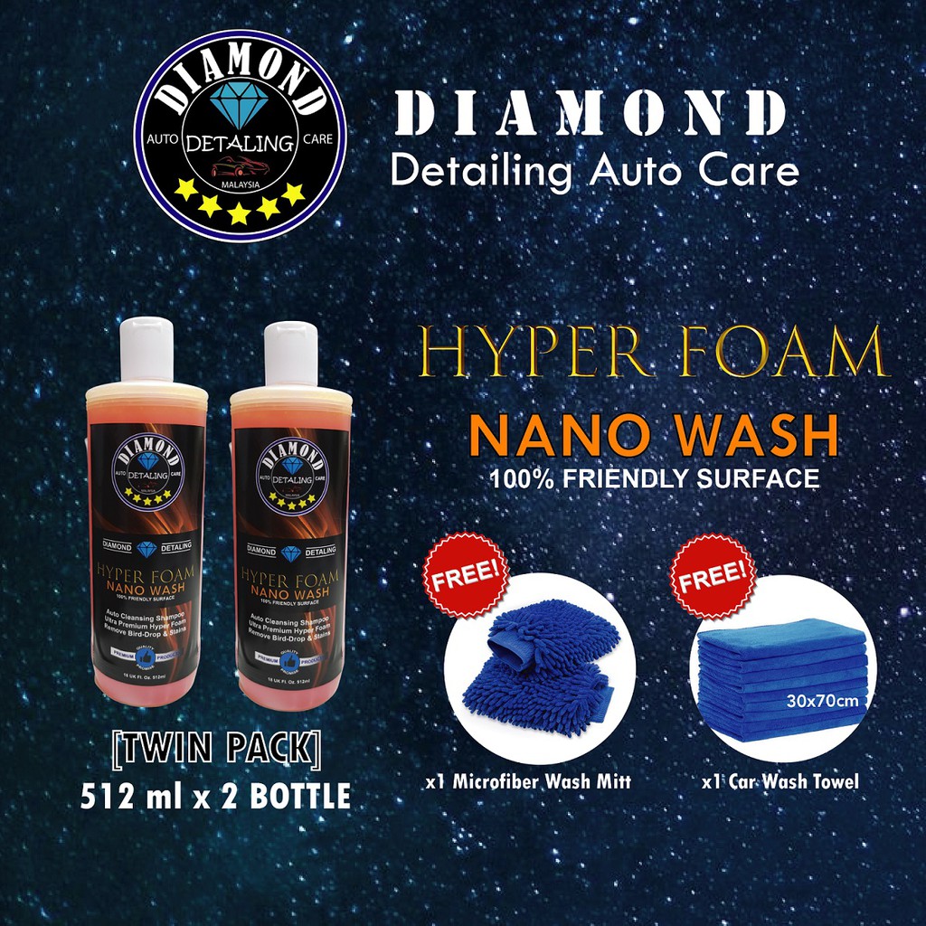 DIAMOND Hyper Foam Nano Wash (512ml) แชมพู Cuci Kereta Sabun 100% Surface Friendly Ultra Premium