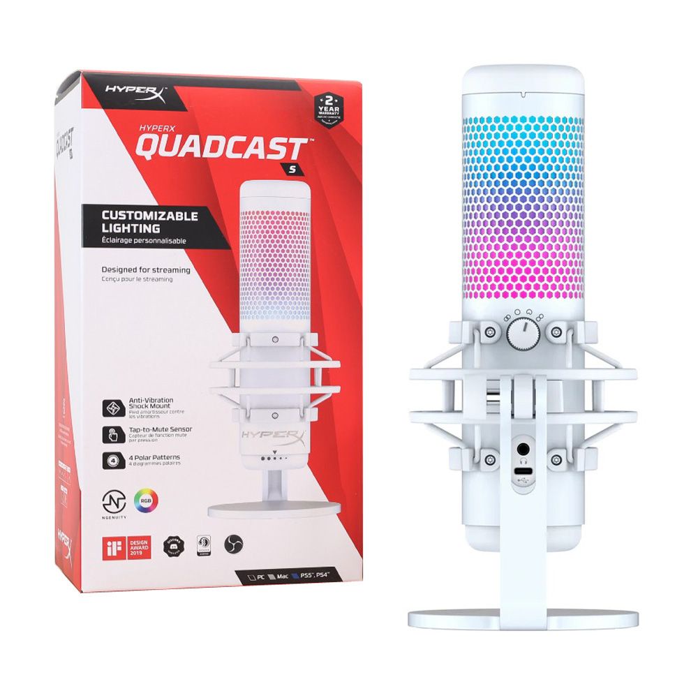 HyperX QuadCast S RGB USB Condenser Gaming Microphone (White)