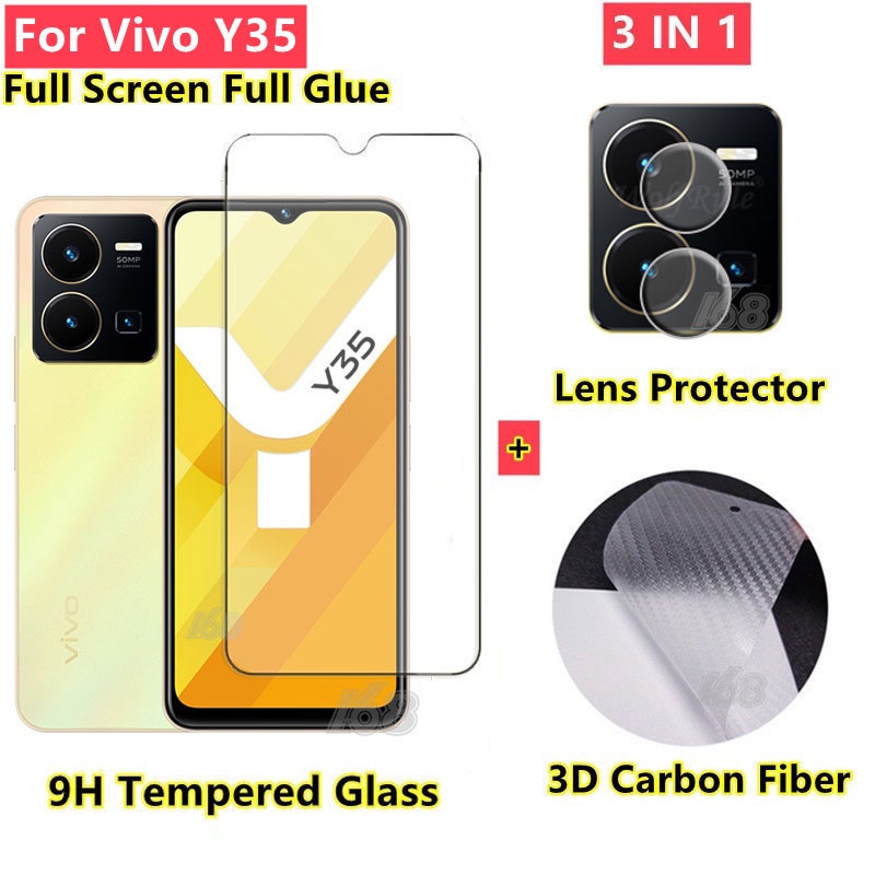 ฟิล์มกระจก Vivo Y35 Y77 Y76 Y02S Y33T Y33S Y21 Y21T ฟิล์มกระจกนิรภัย ฟิล์มหลังเคฟล่า ป้องกันหน้าจอ แ