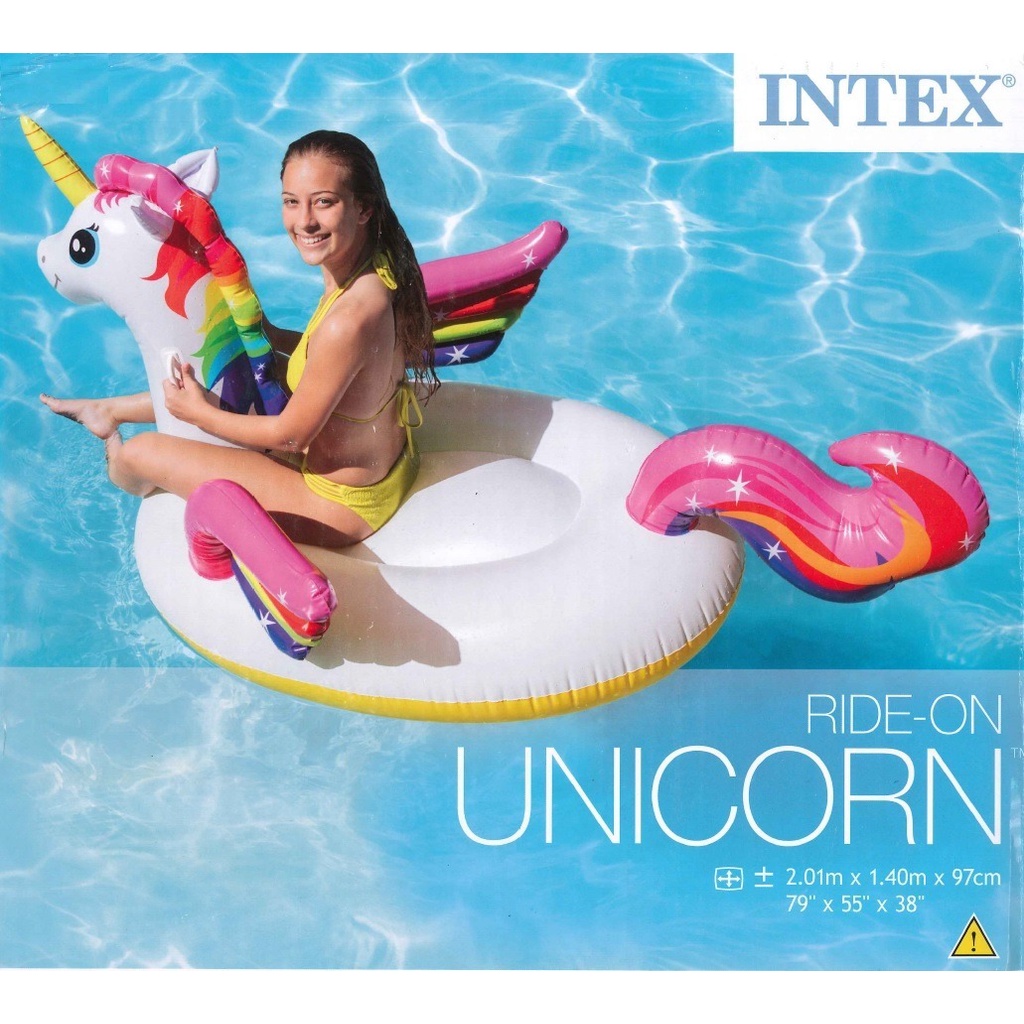 Intex แพยางเป่าลมยูนิคอร์น สีสันสดใส มีที่จับ เหมาะเล่นในสระ (57561) ขนาดใหญ่