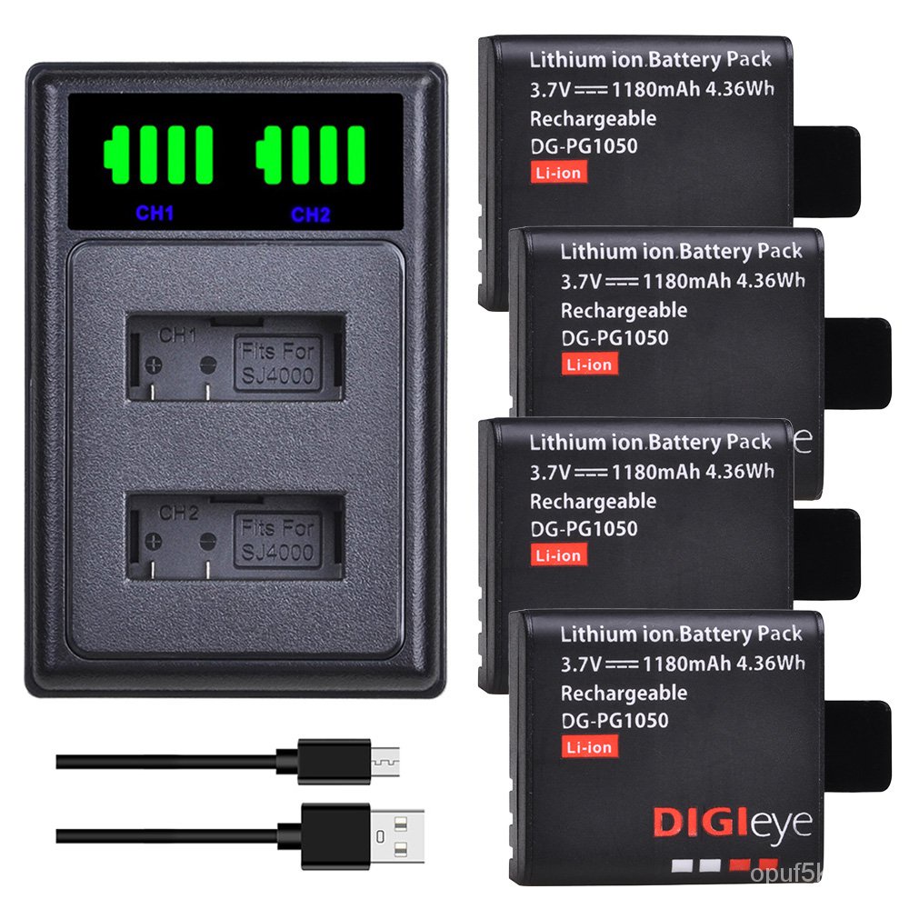 1180mAh PG1050 Battery + LED Dual USB Charger For SJCAM SJ4000 SJ5000 SJ5000X For EKEN H9 H9R H8R H8