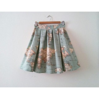 Map Cotton Skirt with High Waist in Blue Green,Bridesmaids and Wedding,Plus Sizes