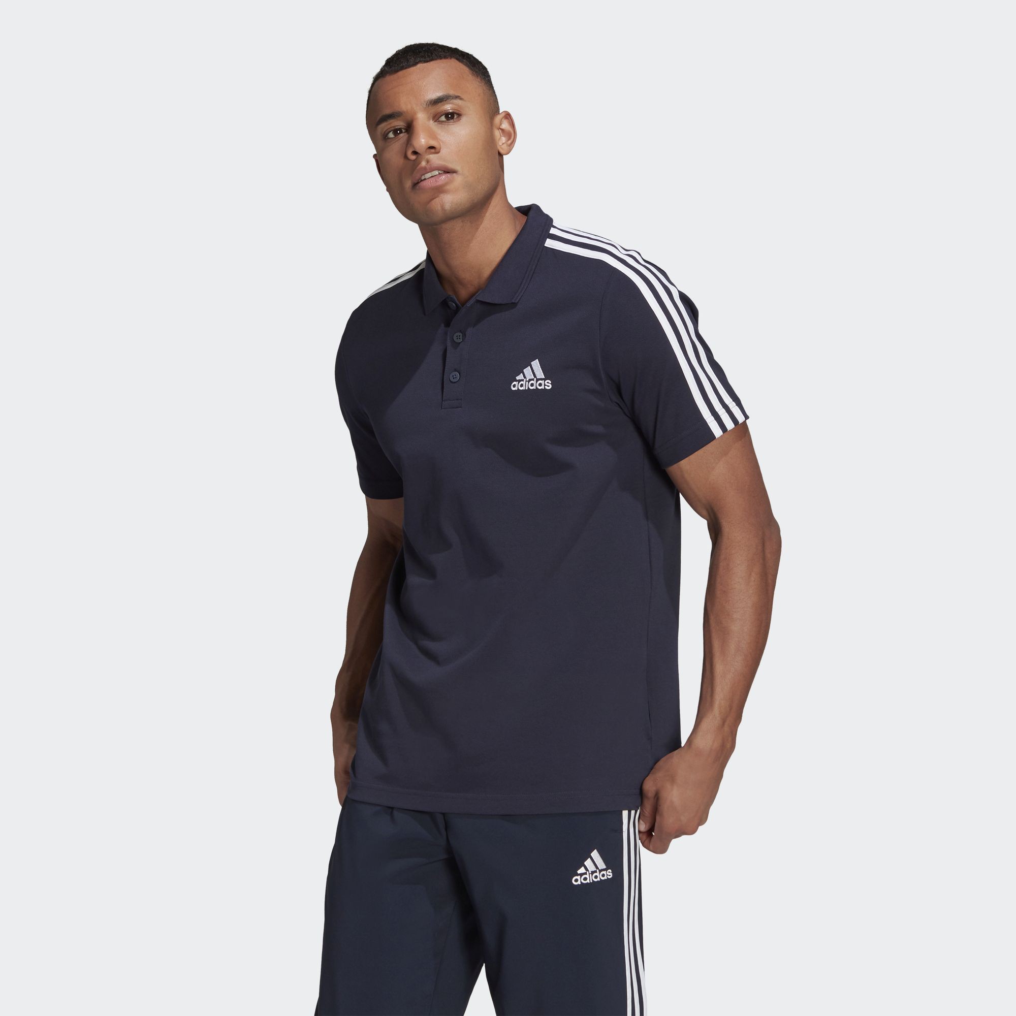 adidas essentials 3 stripe polo shirt