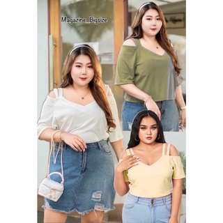 เสื้อยืดสาวอวบ เสื้อครอป ไซส์ใหญ่ 44-52" เว้าไหล่เล้กน้อย  Bigsize ผ้ายืด เนื้อดี นิ่ม ผ้าใส่สบาย