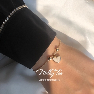 Milky Tea奶茶家 สร้อยข้อมือปรับได้ สร้อยข้อมือจี้รูปหัวใจน่ารัก อุปกรณ์เสริมที่สวยงามและมีขนาดเล็ก BR38