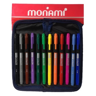 ปากกาสี MONAMI Live Color Pens (1 กล่อง) ชุดปากกาสีน้ำ ไลฟ์คัลเลอร์ 12 สี พร้อมกระเป๋าดินสอ