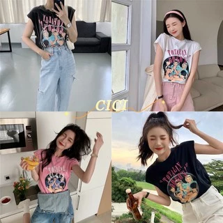 Cicishop(T101)เสื้อยืดแขนกุด สกรีนลาย เกาหลีมากกก น่ารักมาก