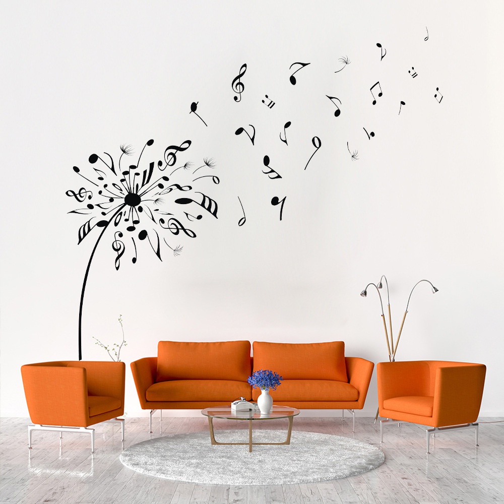 Creative Dandelion Music สัญลักษณ์ห้องนั่งเล่นห้องนอนสติ๊กเกอร์ติดผนังแบบถอดได้