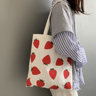 กระเป๋าผ้า ลายสตอเบอร์รี่ Strawberry 🍓 พร้อมส่ง