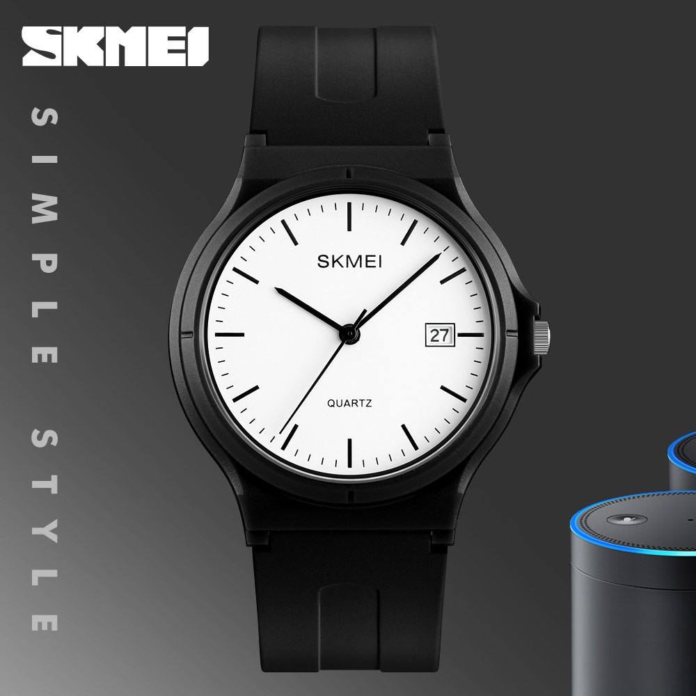 SKMEI ของแท้ นาฬิกาข้อมือลำลอง สายหนัง PU แสดงวันที่ สไตล์กีฬา สำหรับสตรี