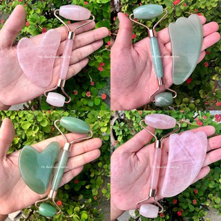 [ลด40.-โค้ด1EK98]🌿 Set กัวซา ลูกกลิ้งหินนวดหน้า (หยก,โรสควอตซ์) กัวซา หยกนวดหน้า ลูกกลิ้งหยกนวดหน้า