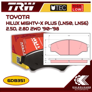 ผ้าเบรคหน้า TRW สำหรับ HILUX MIGHTY-X PLUS (LN50, LN56) 2.5D, 2.8D 2WD 90-98 (GDB351)