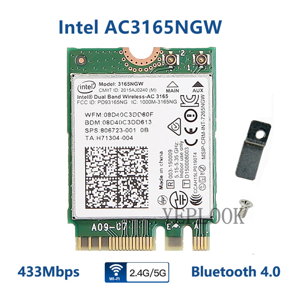 AC3165 3165NGW 3165ac 433Mbps 2.4G & 5G BT4.0 M.2 การ์ด Wifi สําหรับ HP 430 440 450 820 840 G3