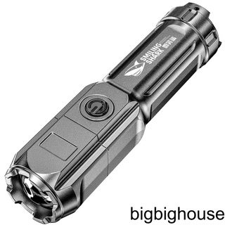 [Biho] Flashlight High Brightness Focusing Flashlight Waterproof USB Charging Torch Waterproof Plastic Torch