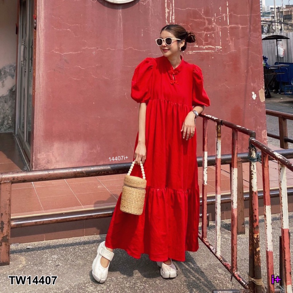 SG710 เดรสยาวคอจีนแขนตุ๊กตา ไม่ต้องรีด