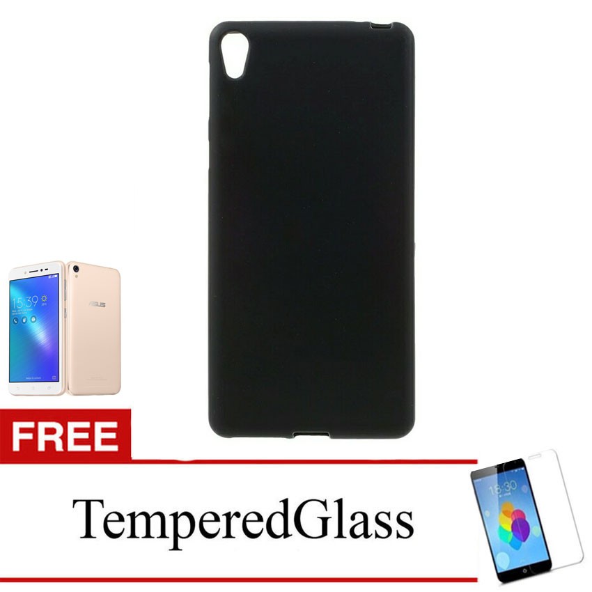 เคสสําหรับ Asus Zenfone Live - ZB501KL - 5.0 นิ้ว - เคสนิ่มแบบบาง - สีดําทึบ - ฟรี Tempered Gla