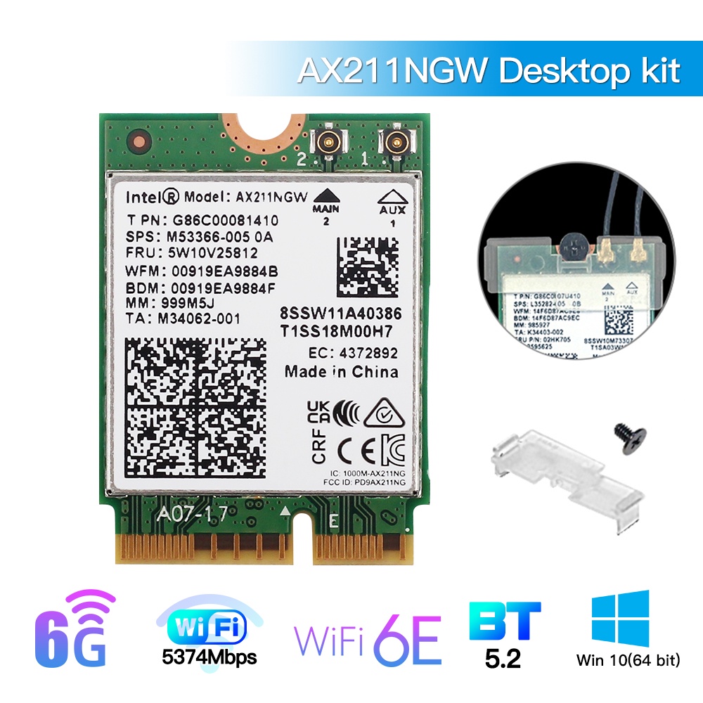 อะแดปเตอร์ไร้สายคอมพิวเตอร์ Wifi 6e Intel Ax211 Cnvio2 M.2 Wi-fi Slot Tri-band With Bluetooth 5.2 Network Wireless Adap #5